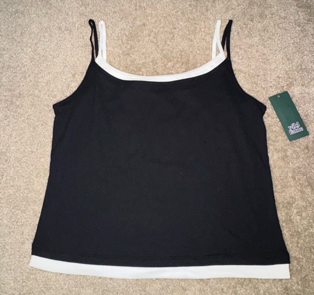 Wild Fable Women’s Large Black White Layered Cami Tank Top Double Strap NWT NEW